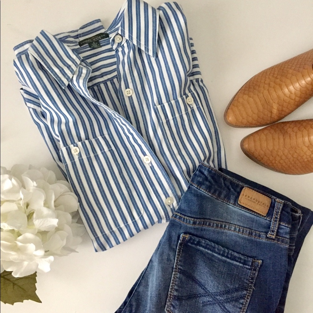 Ralph Lauren blue striped button up shirt